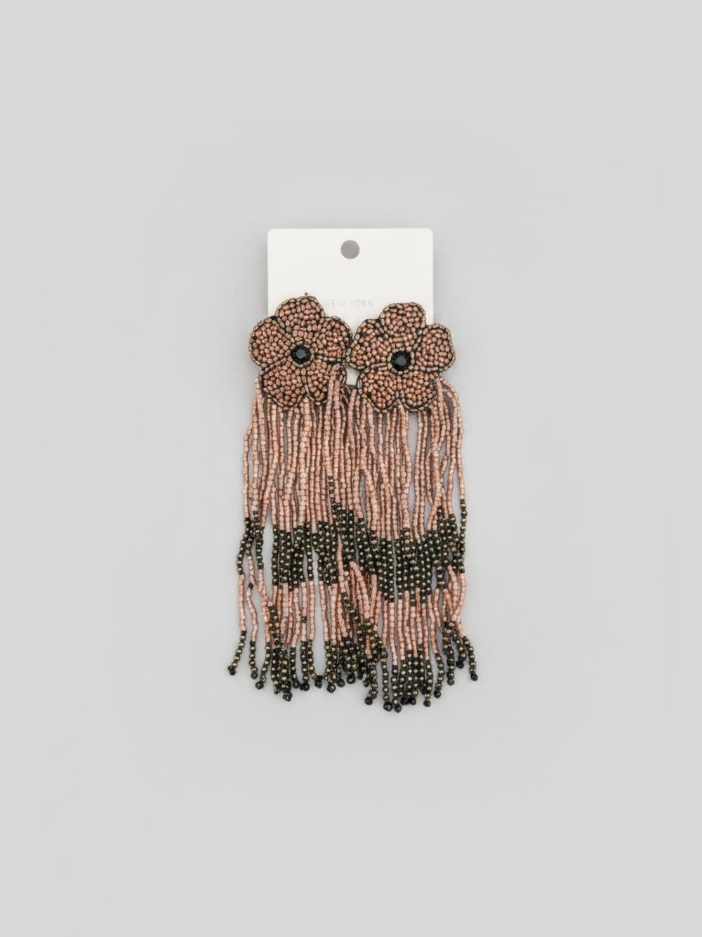 Flower Fringe Beaded Earrings-Bronze